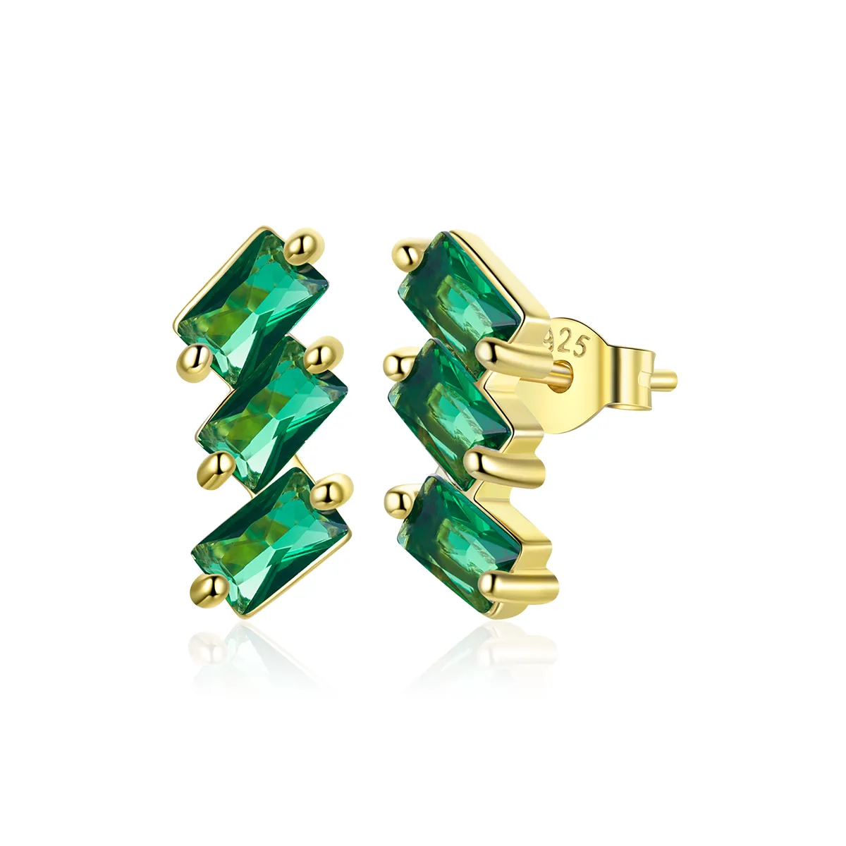 Pandora Style 18ct Gold Plated Stud Earrings, Emerald Solid - SCE1051-GN