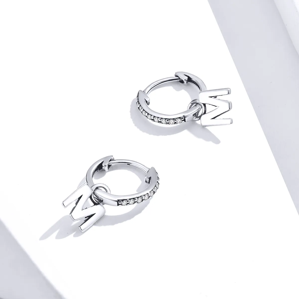 Pandora Style Dangle Earring, Letter M - SCE848-M