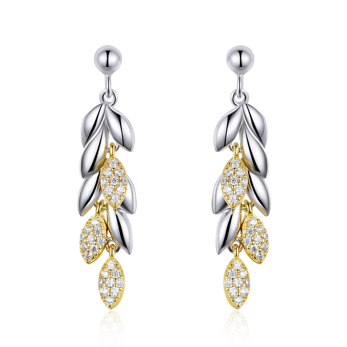 Pandora Style Dangle Earrings, Bicolor Two-Color Wheat Spike - BSE025