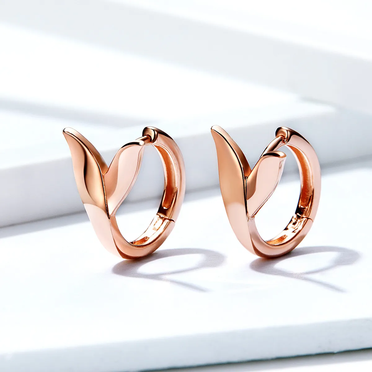 Pandora Style Rose Gold Hoop Earrings, Dolphin Tail - BSE078