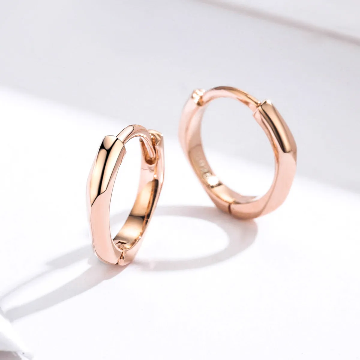 Pandora Style Rose Gold Hoop Earrings, Simple - BSE119