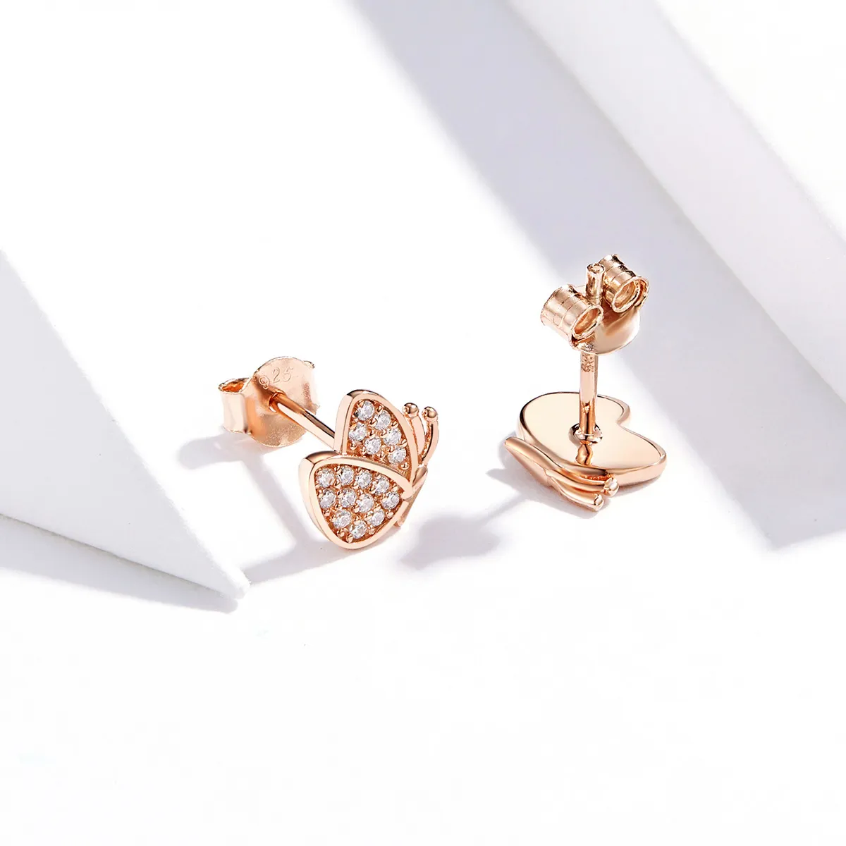 Pandora Style Rose Gold Stud Earrings, Butterfly - SCE776