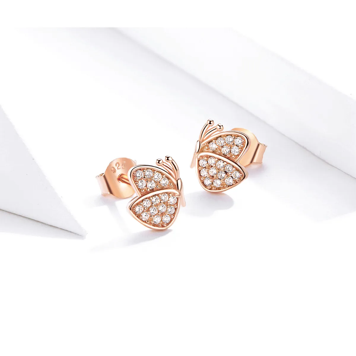 Pandora Style Rose Gold Stud Earrings, Butterfly - SCE776