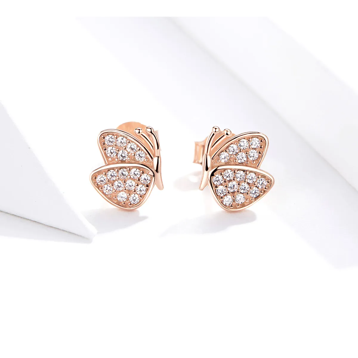 Pandora Style Rose Gold Stud Earrings, Butterfly - SCE776