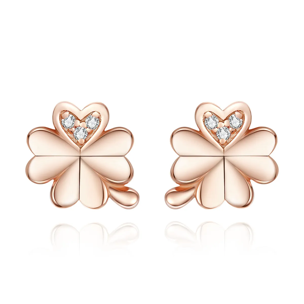 Pandora Style Rose Gold Stud Earrings, Clover - BSE233