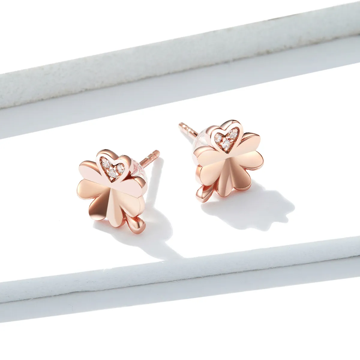 Pandora Style Rose Gold Stud Earrings, Clover - BSE233