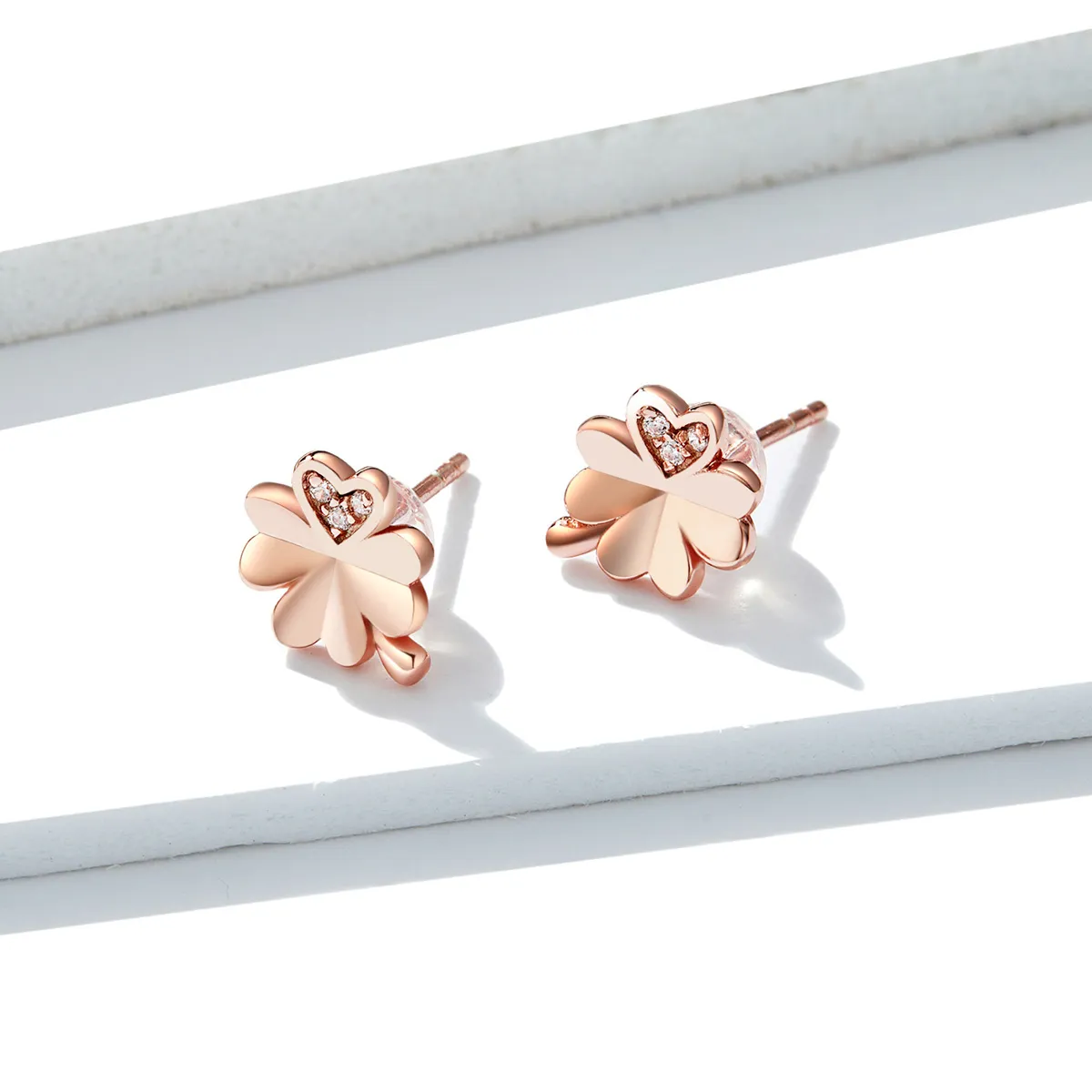 Pandora Style Rose Gold Stud Earrings, Clover - BSE233