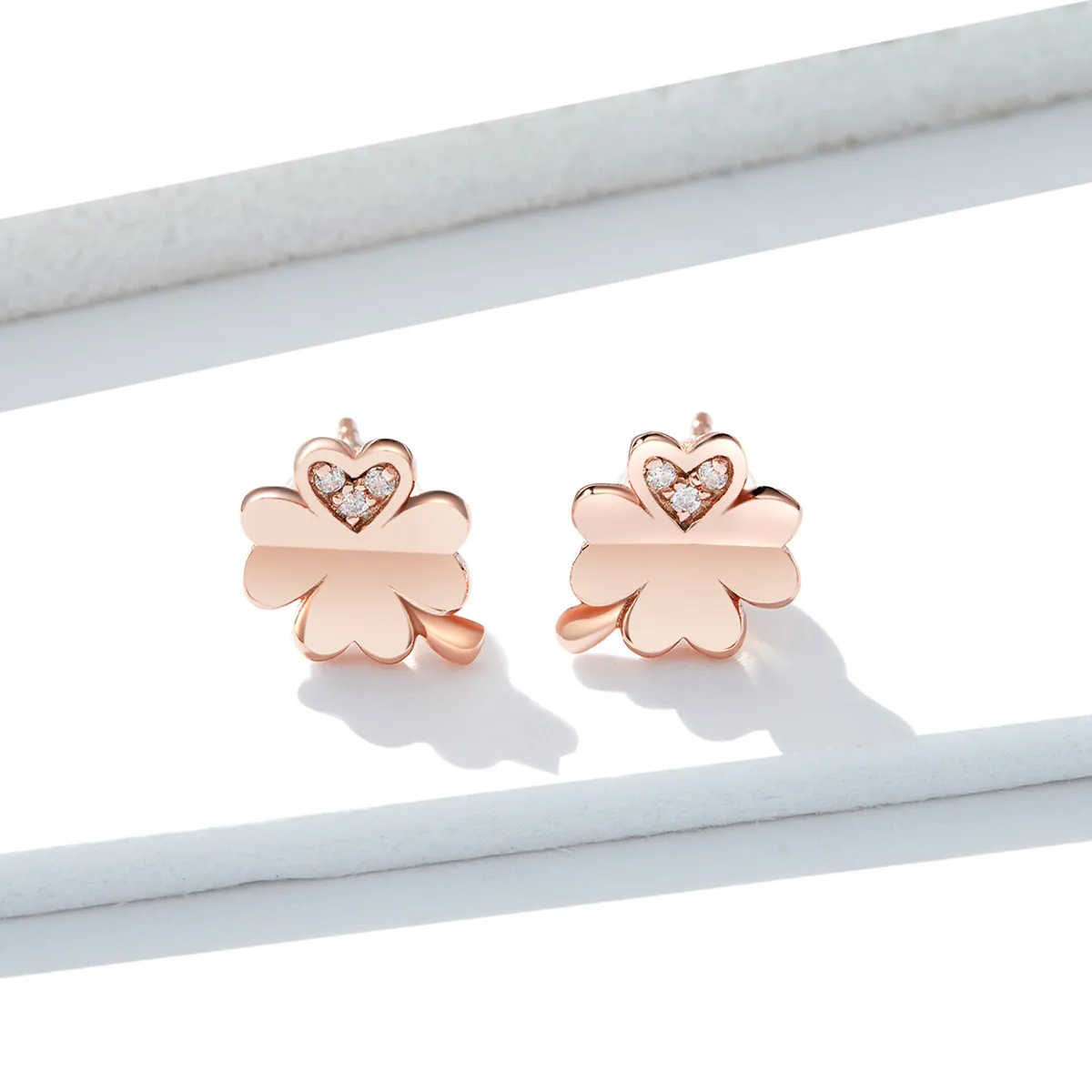 Pandora Style Rose Gold Stud Earrings, Clover - BSE233