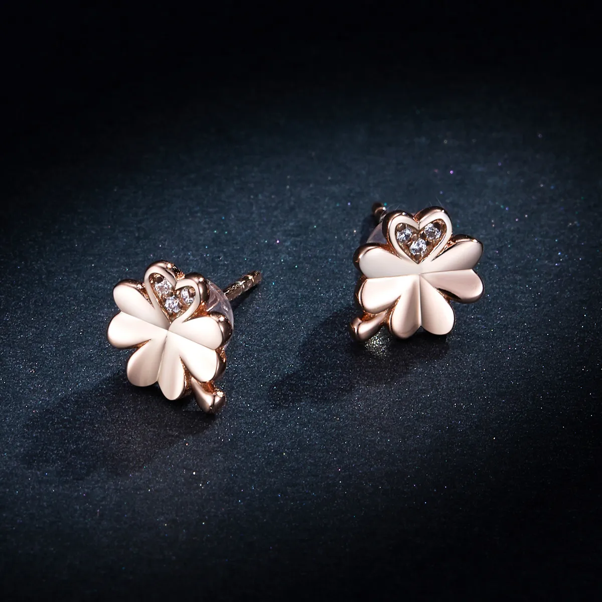 Pandora Style Rose Gold Stud Earrings, Clover - BSE233