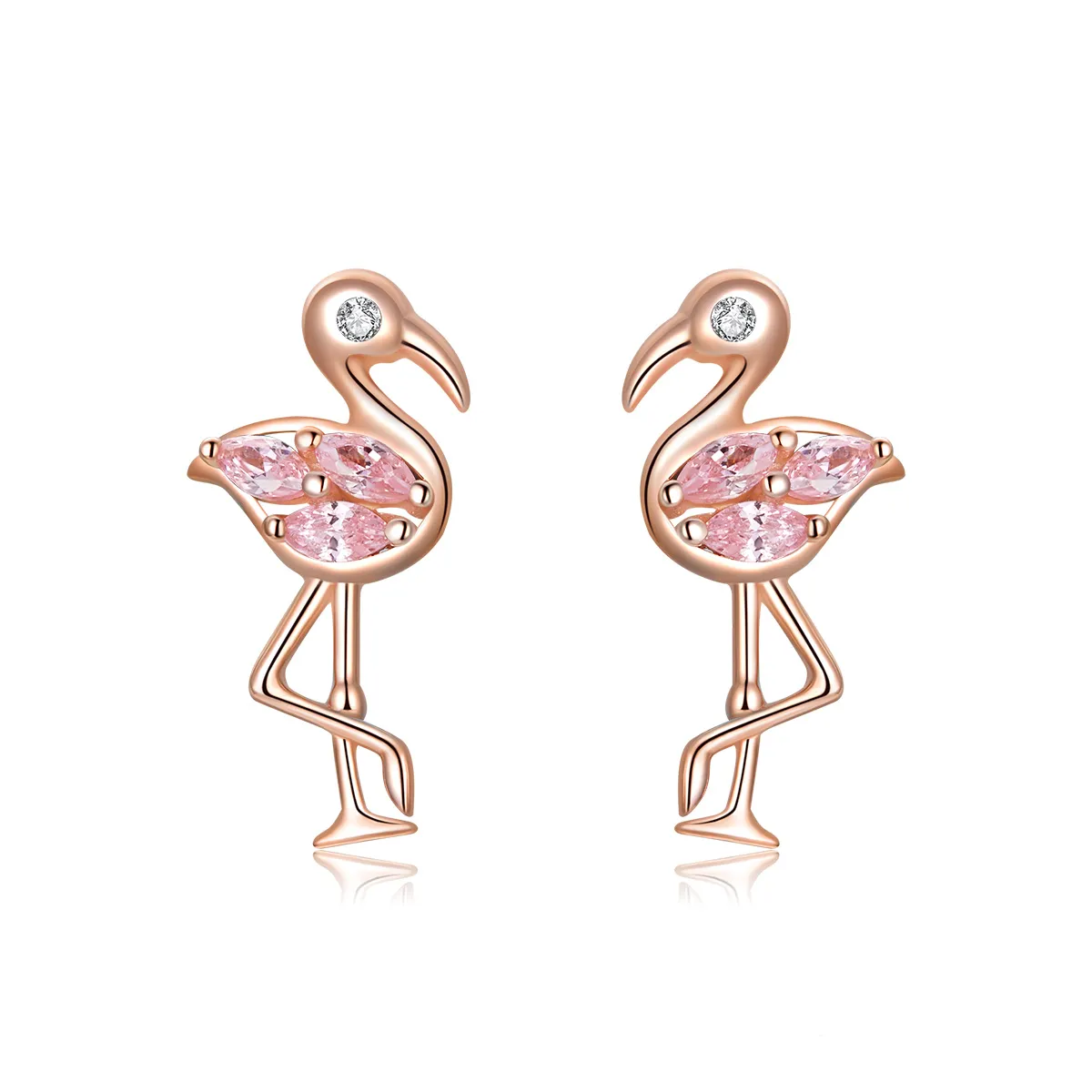 Pandora Style Rose Gold Stud Earrings, Flamingos - BSE120