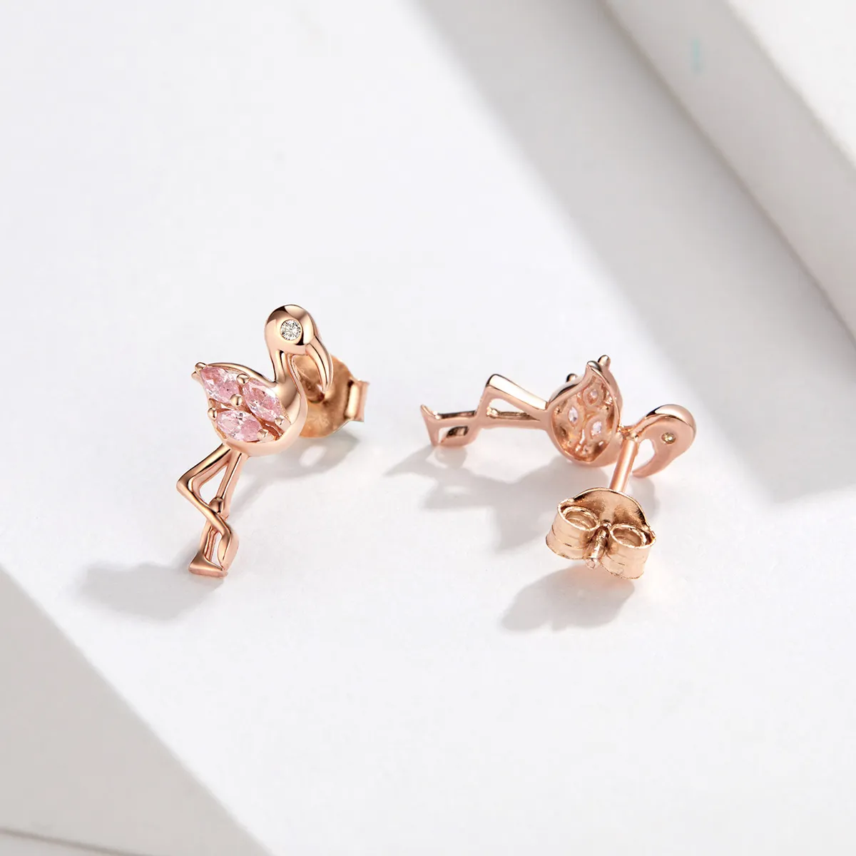 Pandora Style Rose Gold Stud Earrings, Flamingos - BSE120