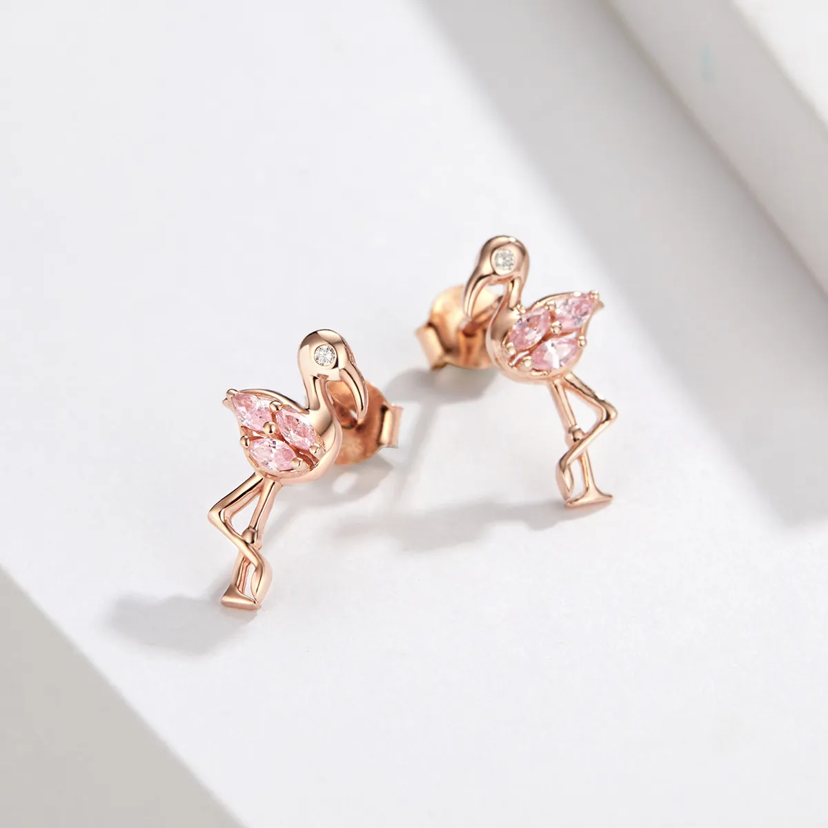 Pandora Style Rose Gold Stud Earrings, Flamingos - BSE120