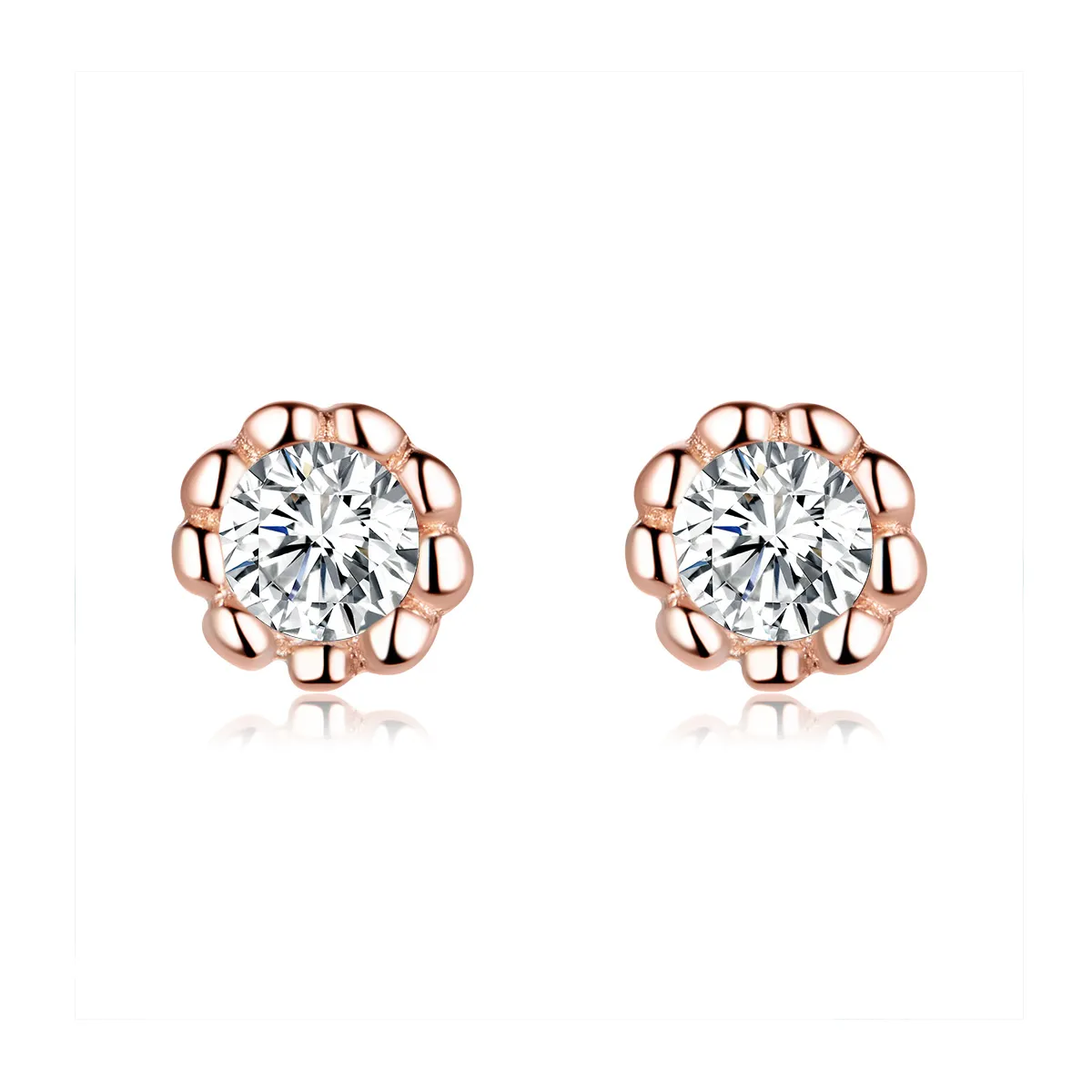 Pandora Style Rose Gold Stud Earrings, Gentle Shine - BSE219