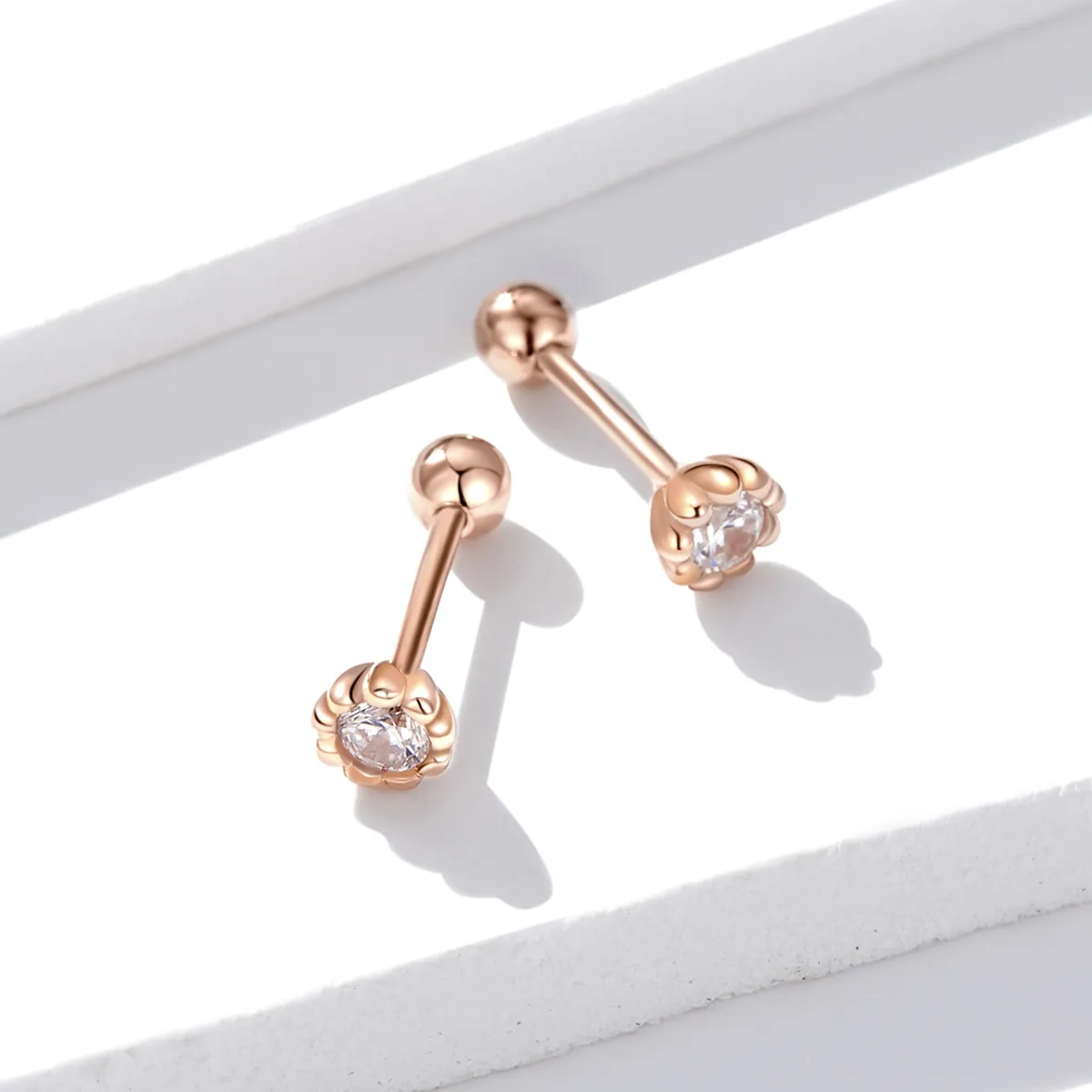 Pandora Style Rose Gold Stud Earrings, Gentle Shine - BSE219