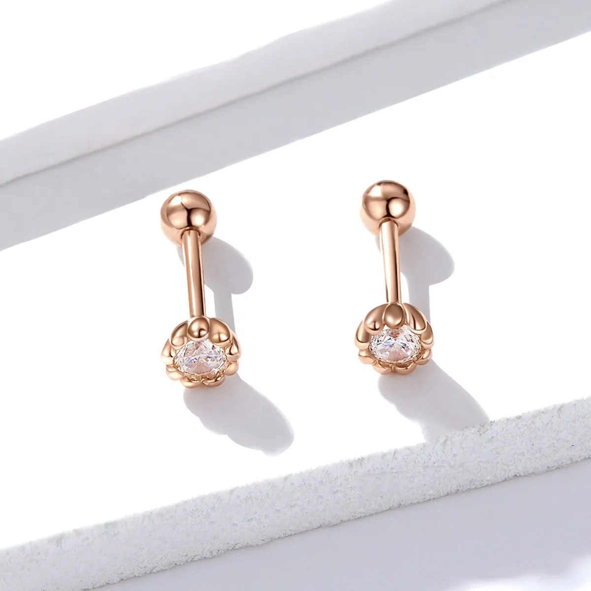 Pandora Style Rose Gold Stud Earrings, Gentle Shine - BSE219