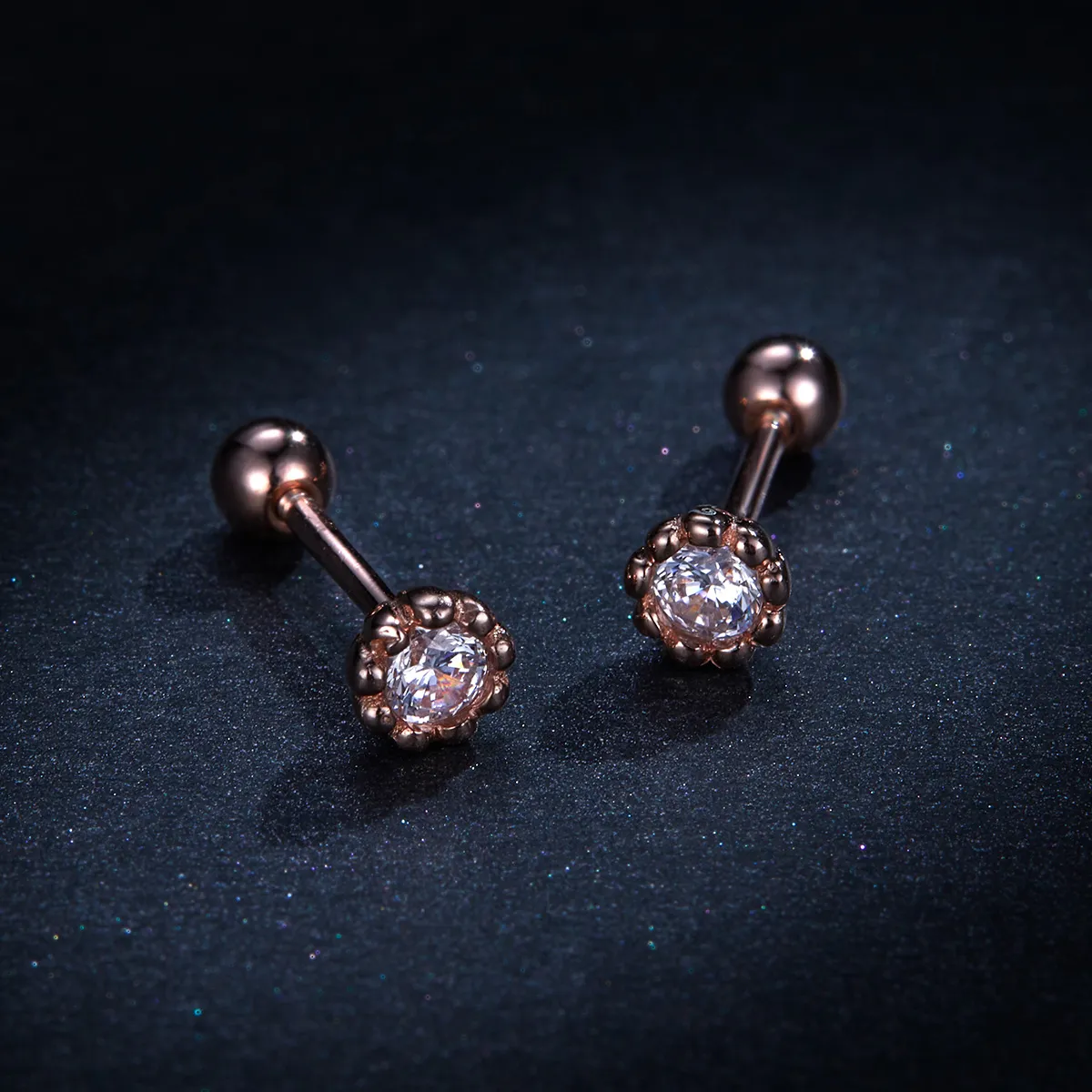 Pandora Style Rose Gold Stud Earrings, Gentle Shine - BSE219