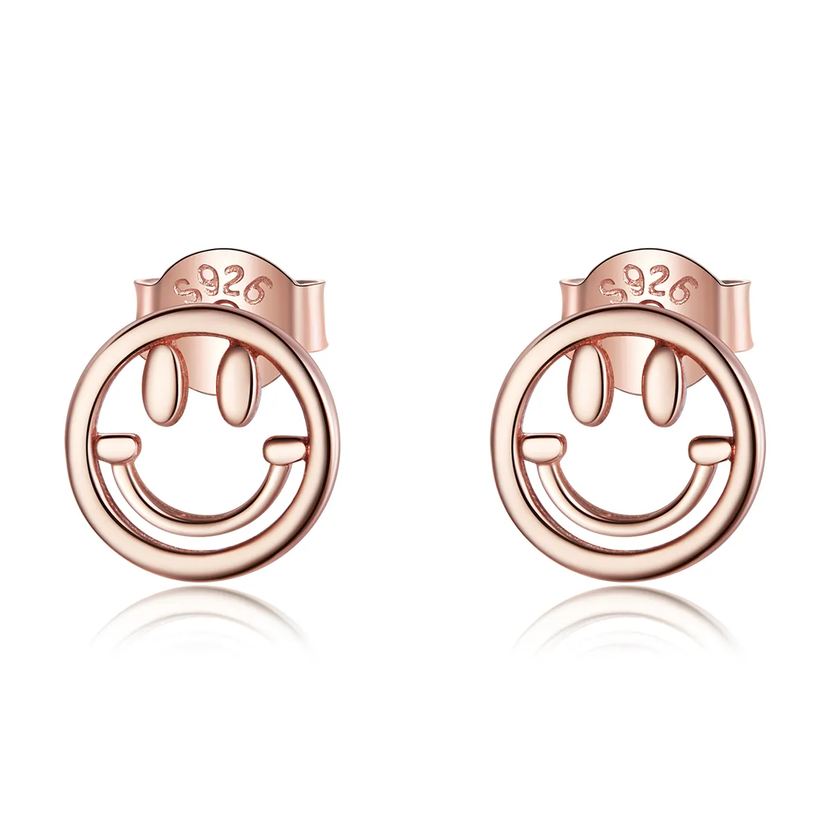 Pandora Style Rose Gold Stud Earrings, Lovely Smiley Face - SCE1106