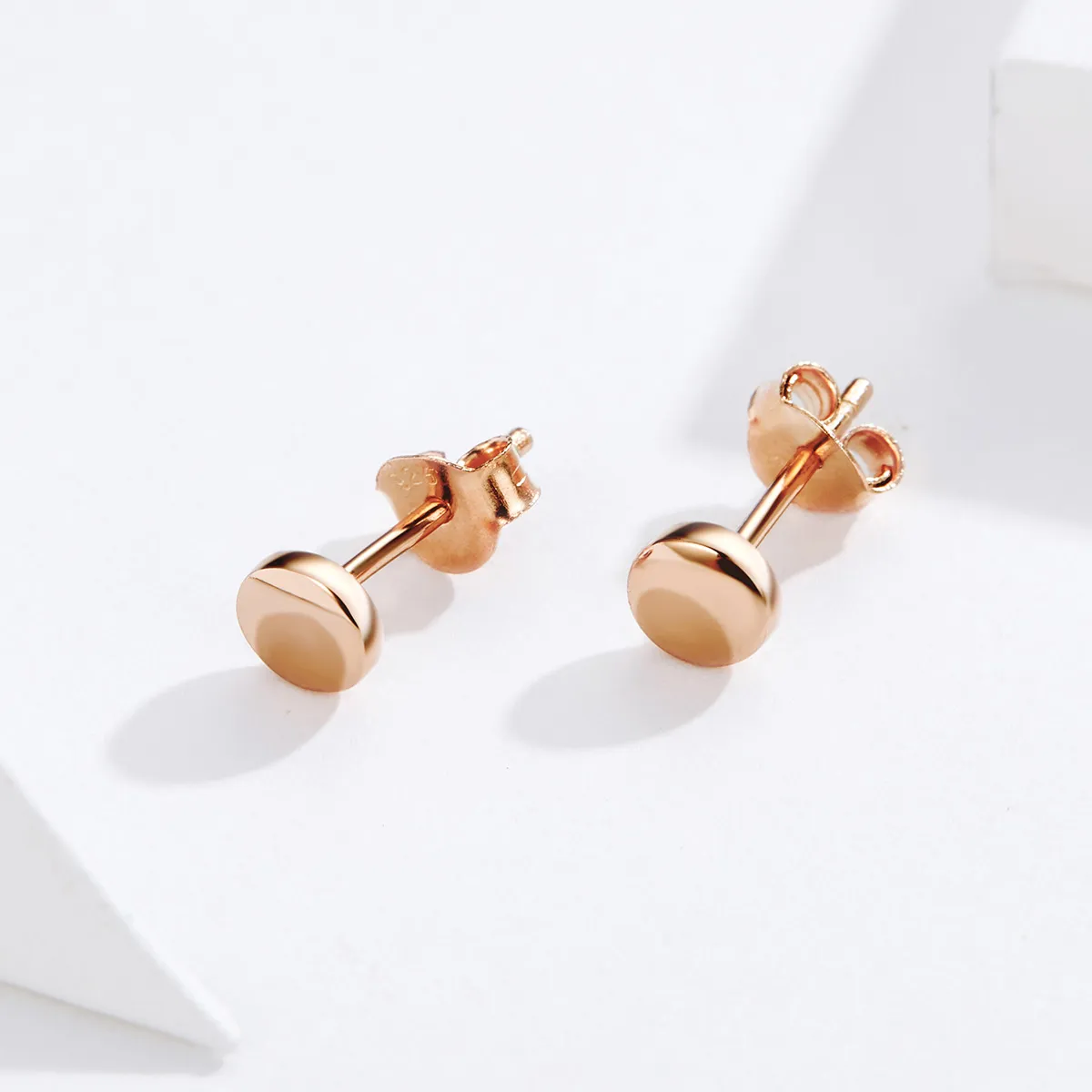 Pandora Style Rose Gold Stud Earrings, Simple Bean - SCE705-C