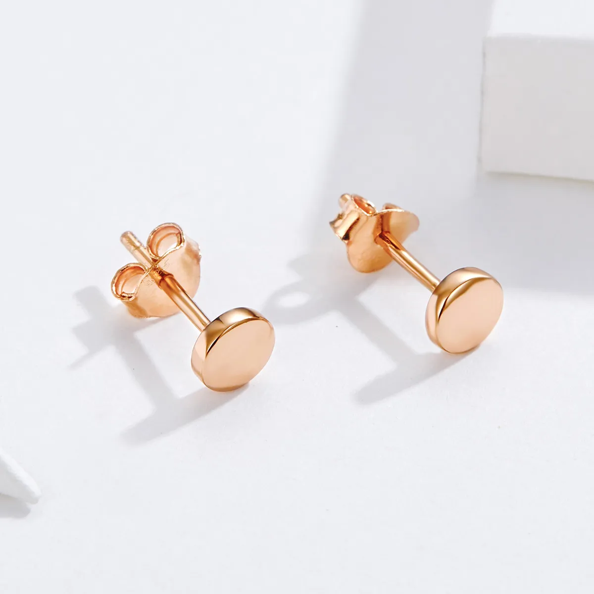 Pandora Style Rose Gold Stud Earrings, Simple Bean - SCE705-C