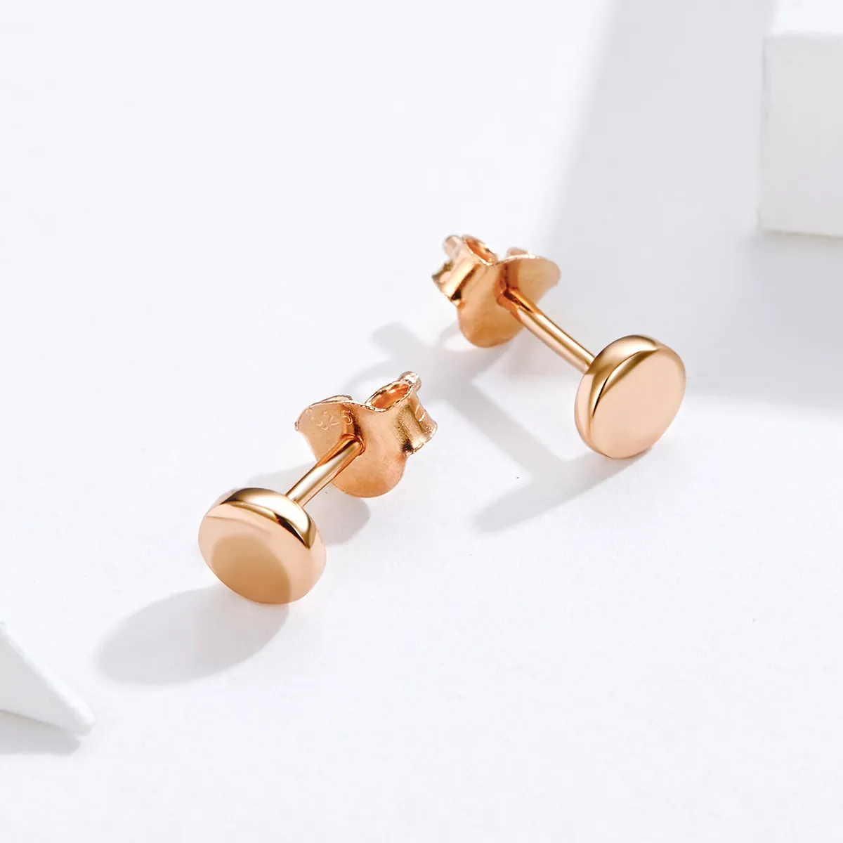 Pandora Style Rose Gold Stud Earrings, Simple Bean - SCE705-C