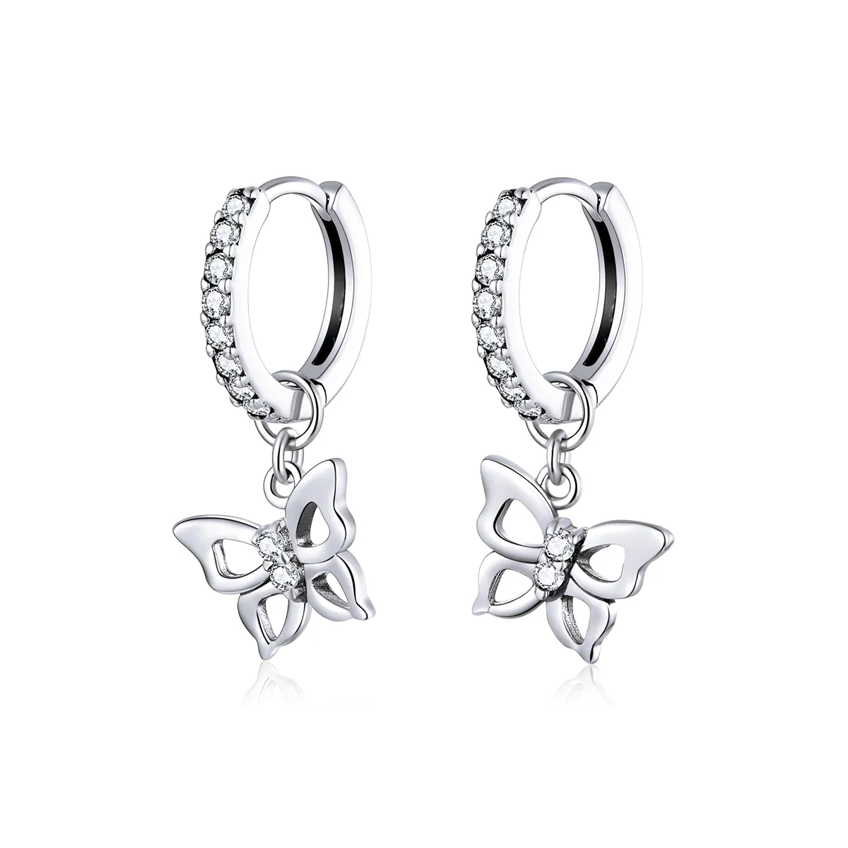 Pandora Style Silver Dangle Earrings, Butterfly - SCE833