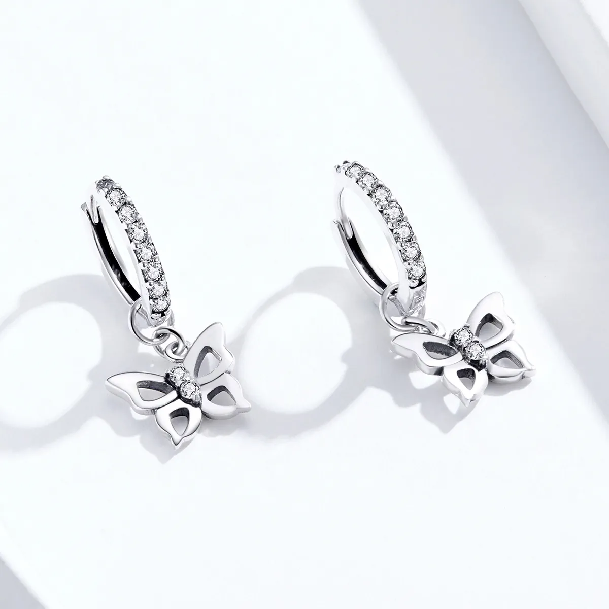 Pandora Style Silver Dangle Earrings, Butterfly - SCE833