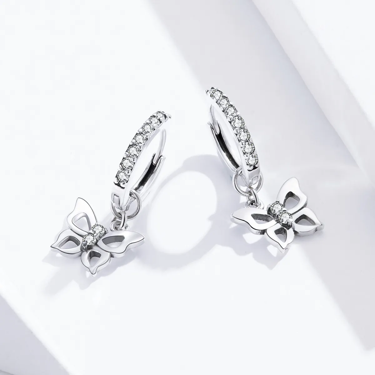 Pandora Style Silver Dangle Earrings, Butterfly - SCE833