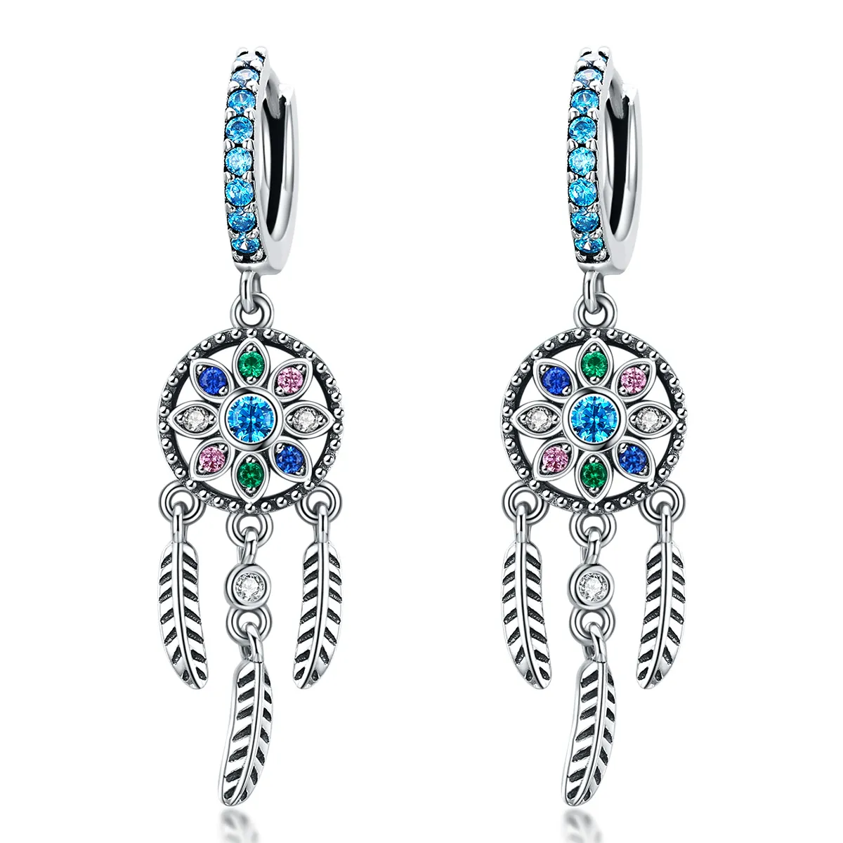 Pandora Style Silver Dangle Earrings, Dream Catcher - SCE713