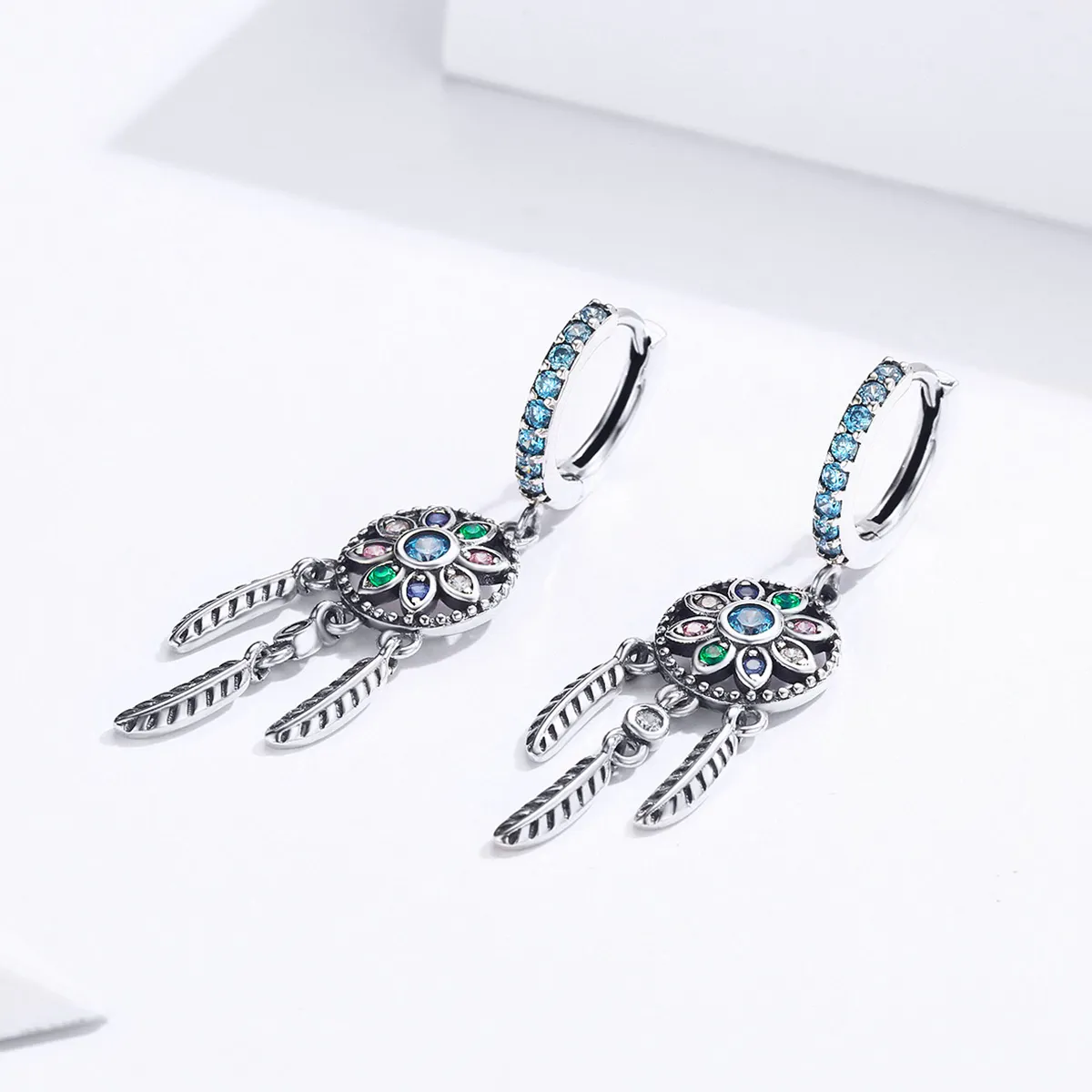 Pandora Style Silver Dangle Earrings, Dream Catcher - SCE713