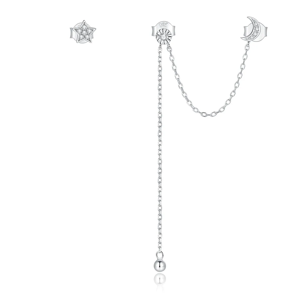 Pandora Style Silver Dangle Earrings, Dreamy Moon & Stars - BSE431