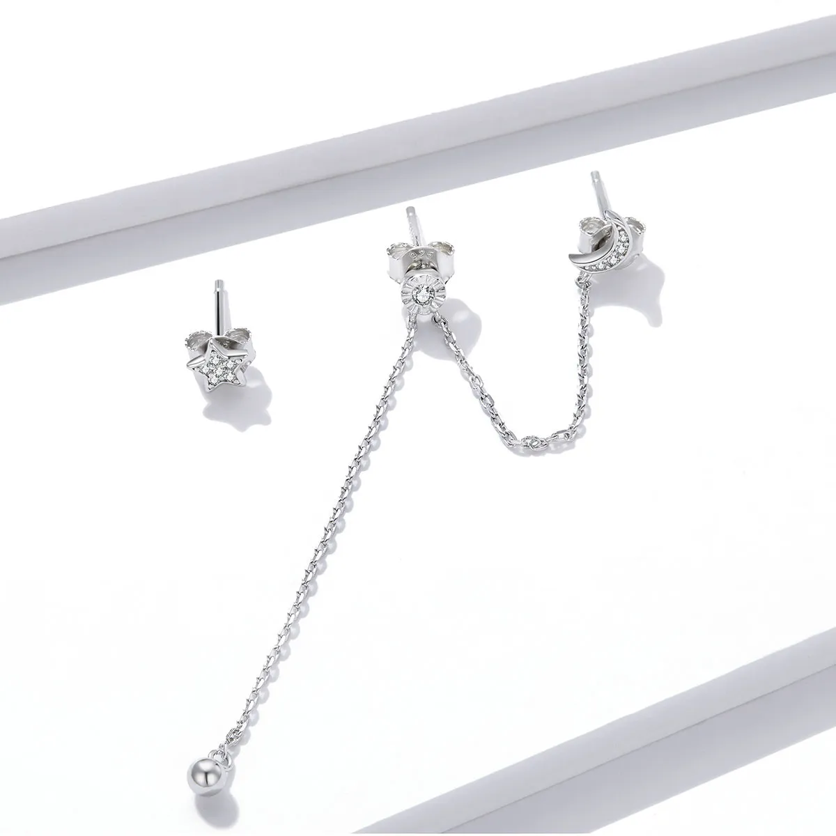 Pandora Style Silver Dangle Earrings, Dreamy Moon & Stars - BSE431