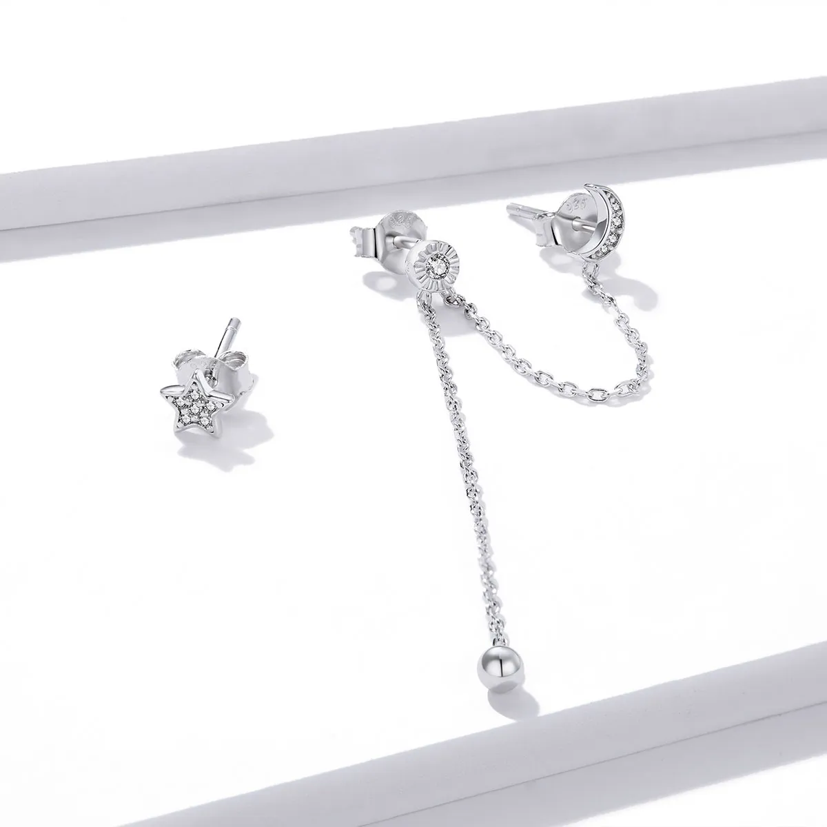 Pandora Style Silver Dangle Earrings, Dreamy Moon & Stars - BSE431