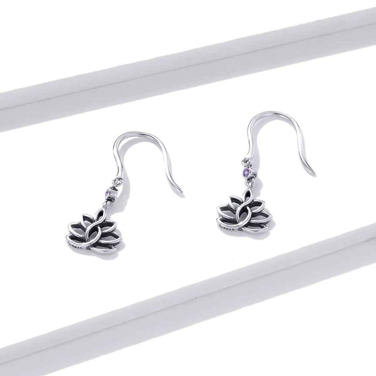 Pandora Style Silver Dangle Earrings, Elegant Lotus Flowers - BSE451