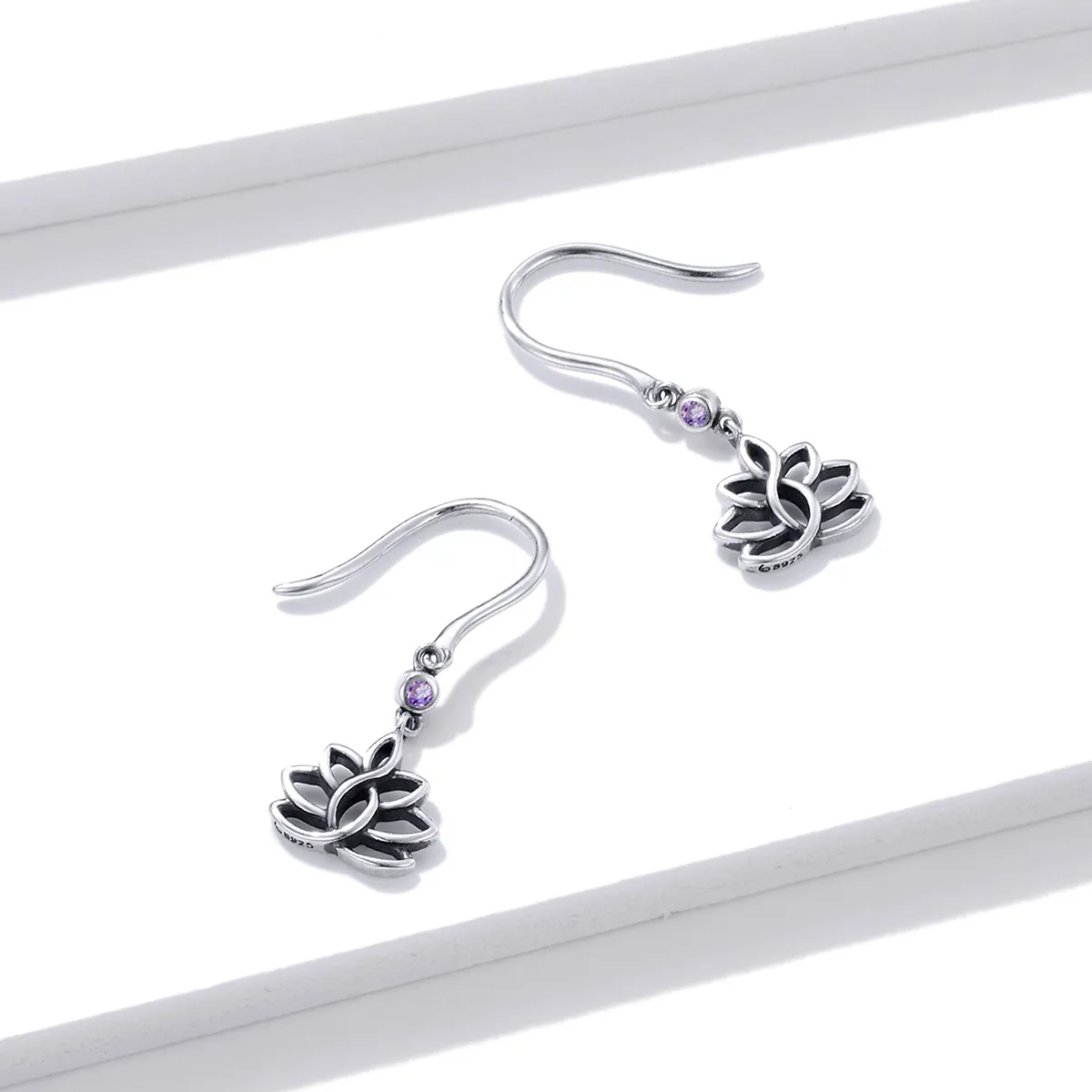 Pandora Style Silver Dangle Earrings, Elegant Lotus Flowers - BSE451