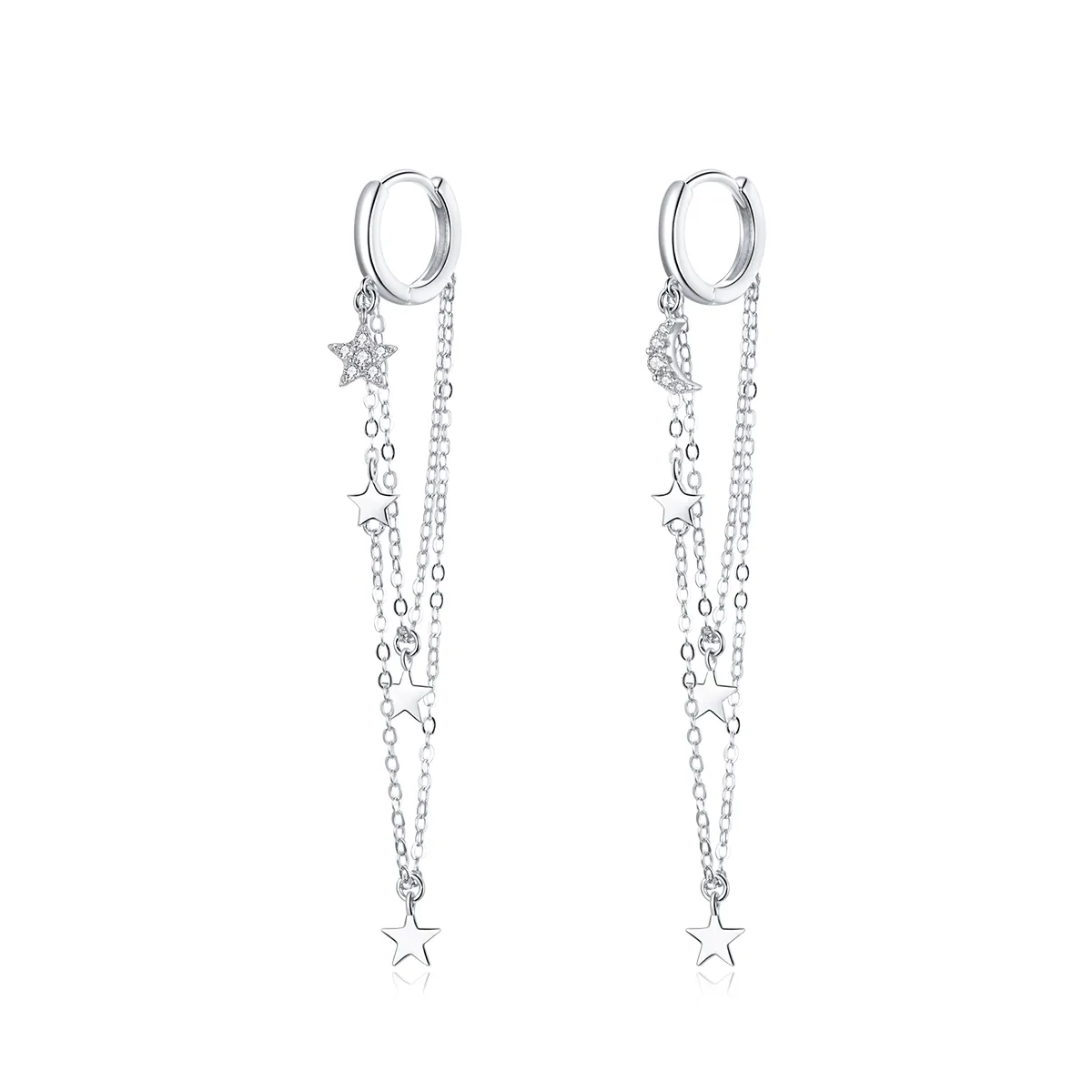 Pandora Style Silver Dangle Earrings, Elegant Star Moon - SCE982