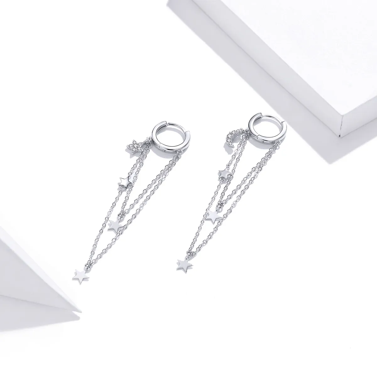 Pandora Style Silver Dangle Earrings, Elegant Star Moon - SCE982