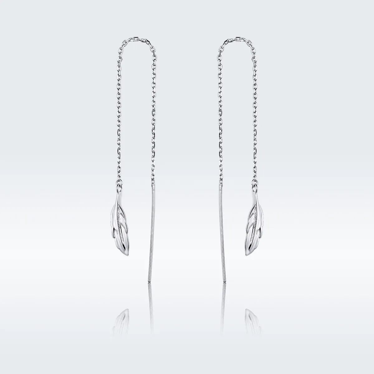 Pandora Style Silver Dangle Earrings, Feather - SCE786