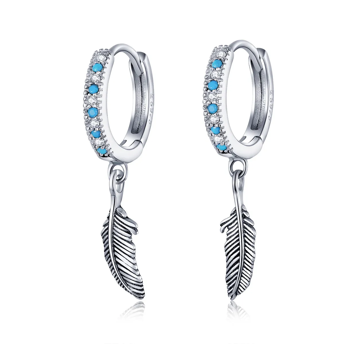 Pandora Style Silver Dangle Earrings, Feather - SCE898