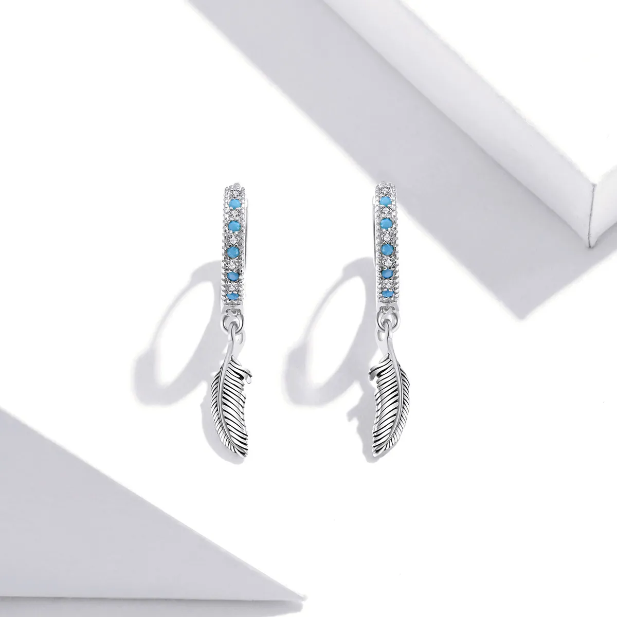 Pandora Style Silver Dangle Earrings, Feather - SCE898