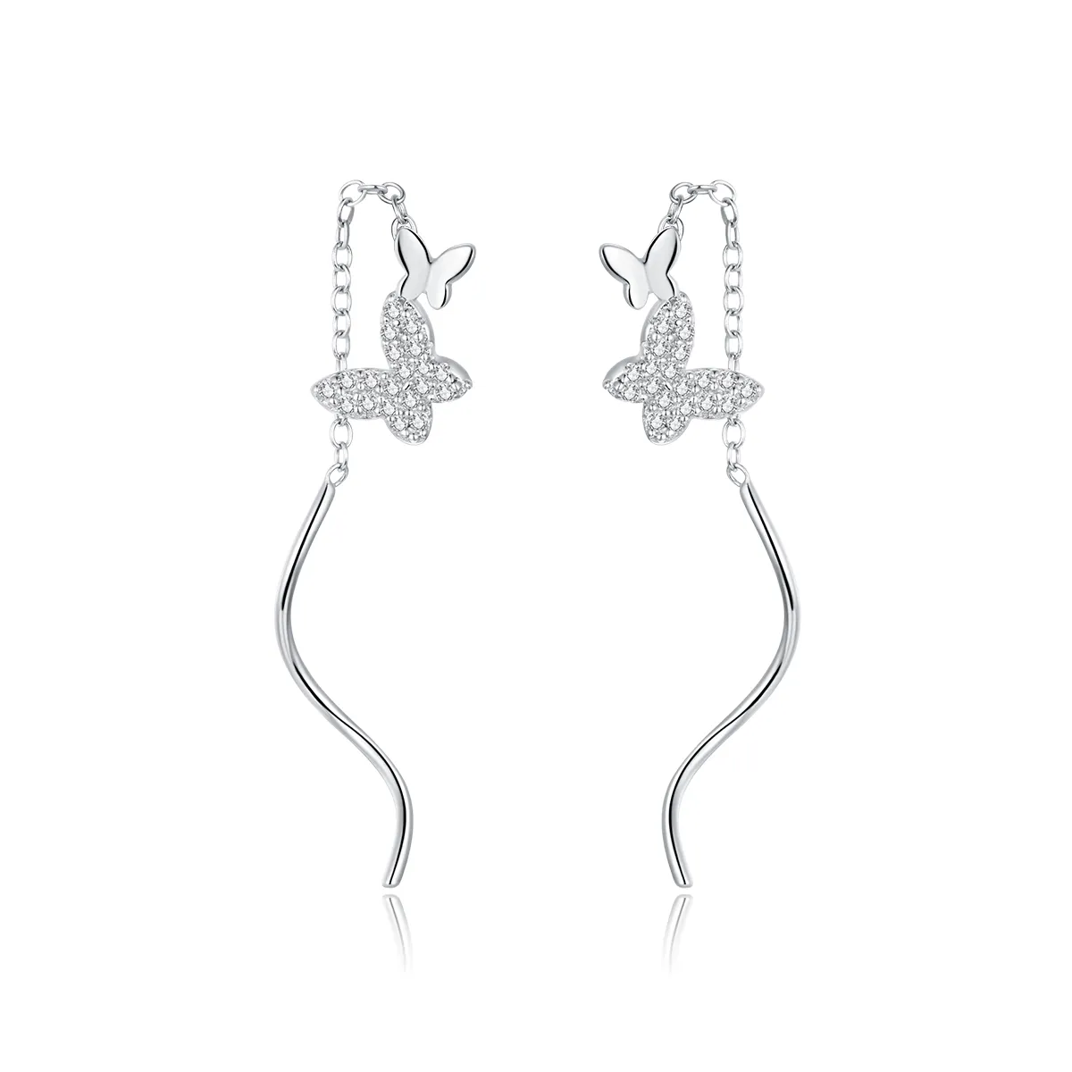 Pandora Style Silver Dangle Earrings, Flying Butterflies - BSE436