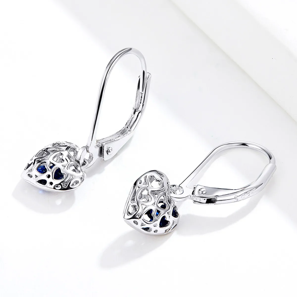 Pandora Style Silver Dangle Earrings, Heart Shape - SCE746