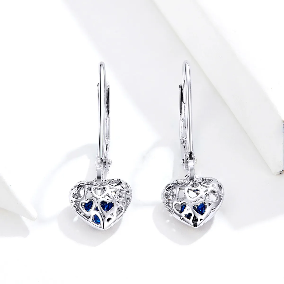 Pandora Style Silver Dangle Earrings, Heart Shape - SCE746