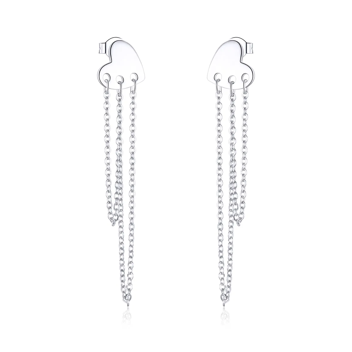 Pandora Style Silver Dangle Earrings, Heart Tassels - SCE867