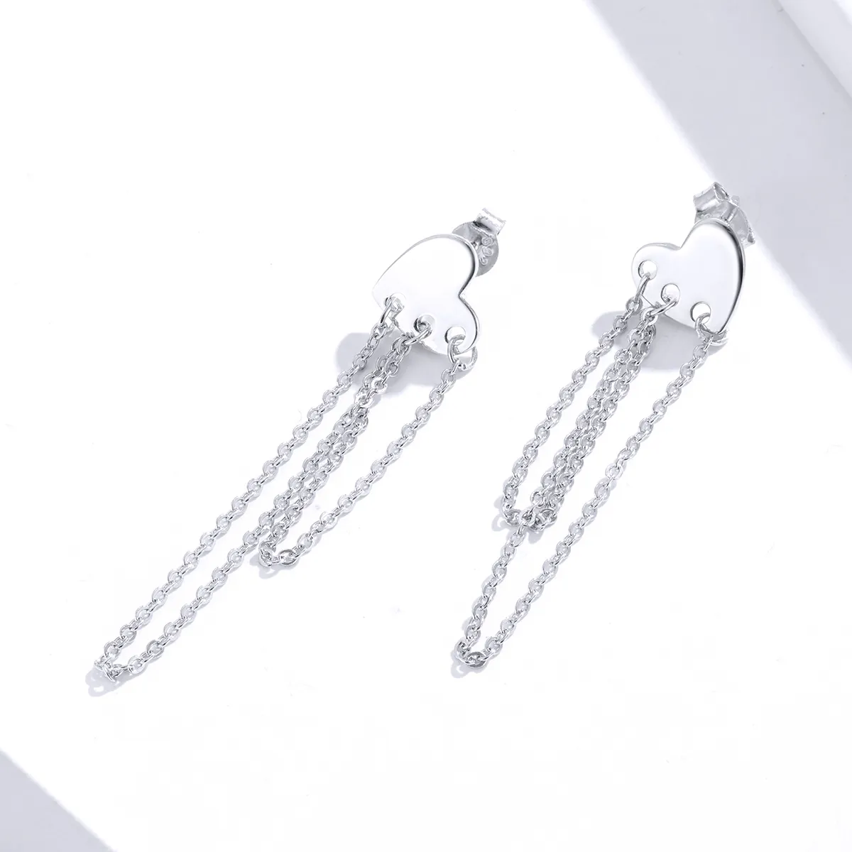 Pandora Style Silver Dangle Earrings, Heart Tassels - SCE867