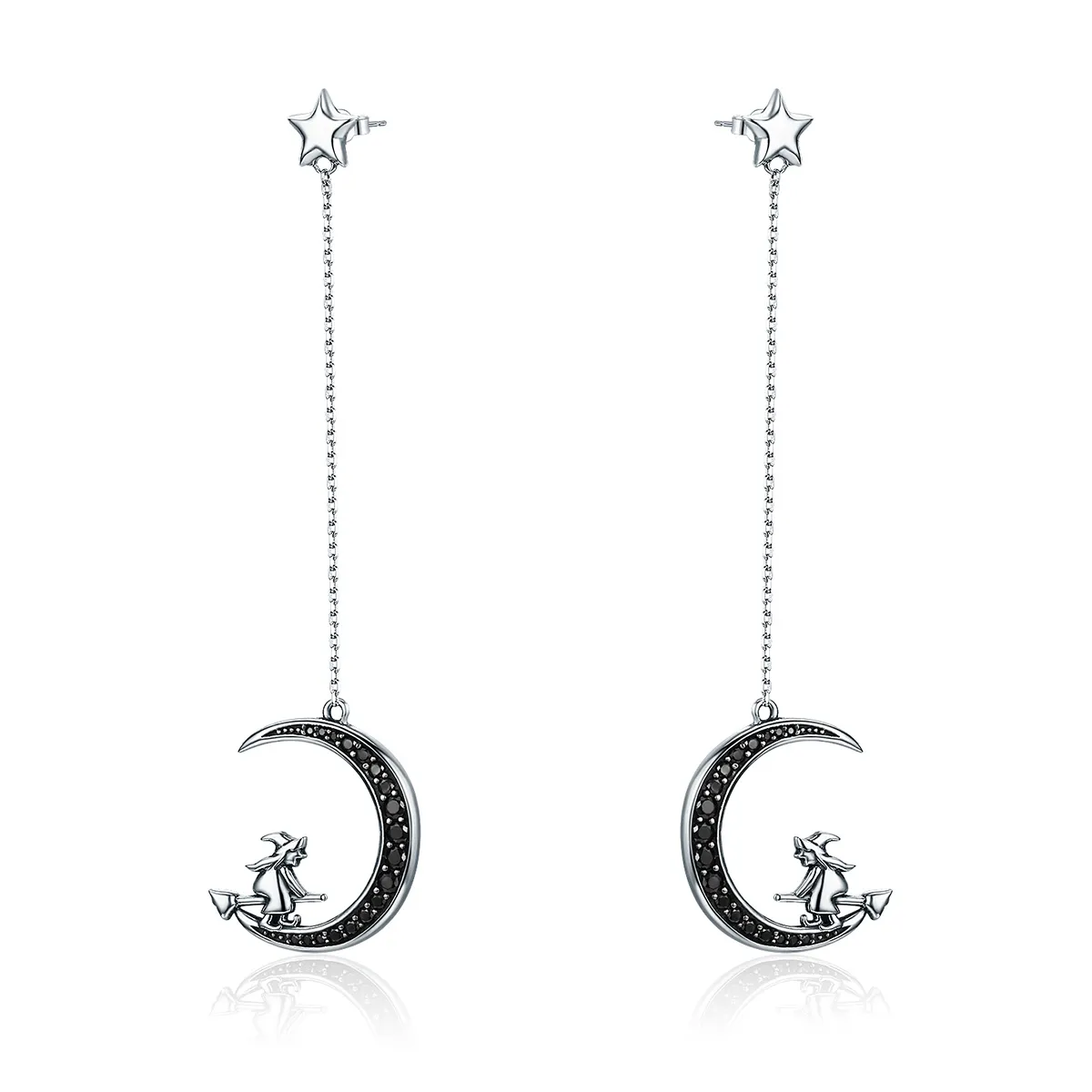 Pandora Style Silver Dangle Earrings, Moon - SCE287