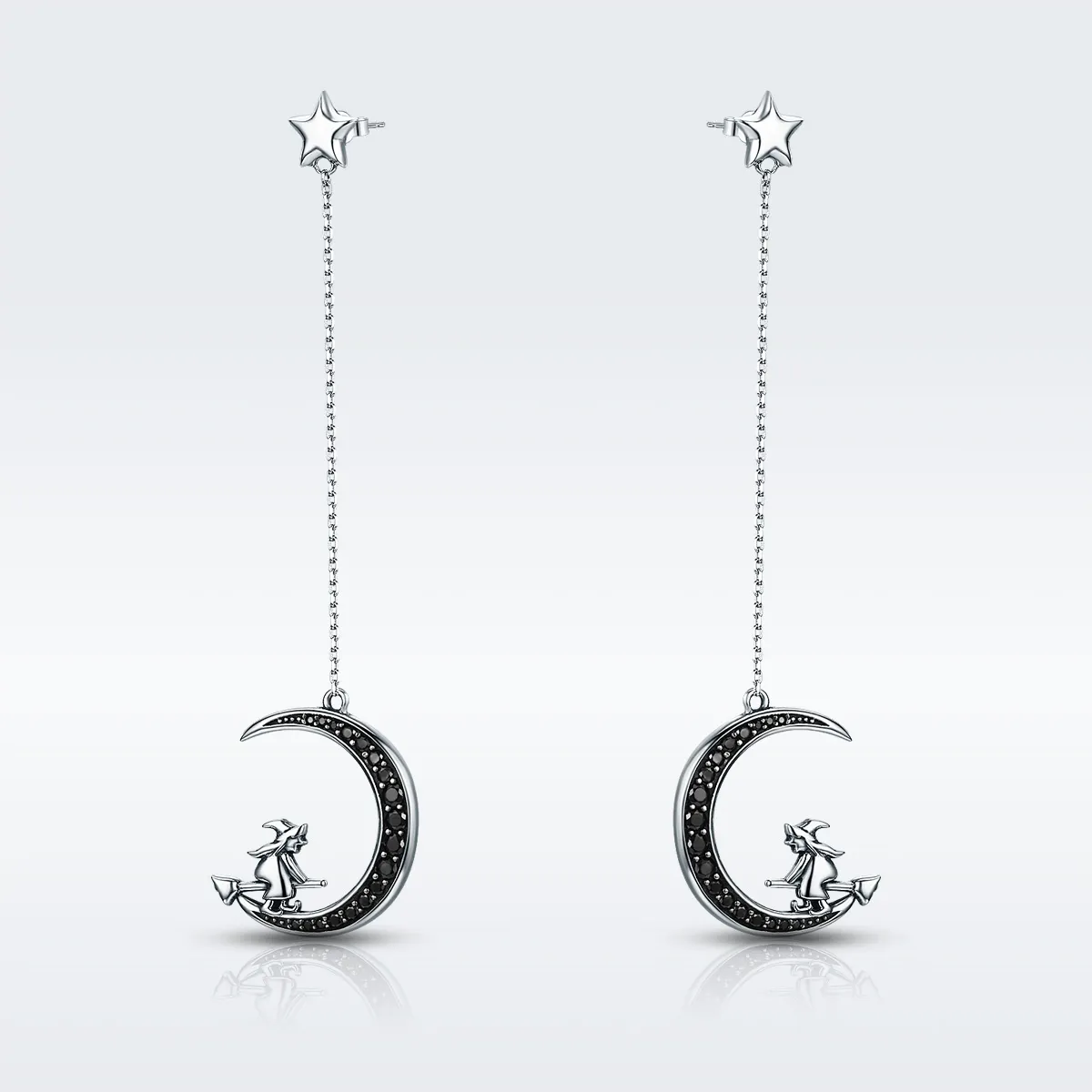 Pandora Style Silver Dangle Earrings, Moon - SCE287