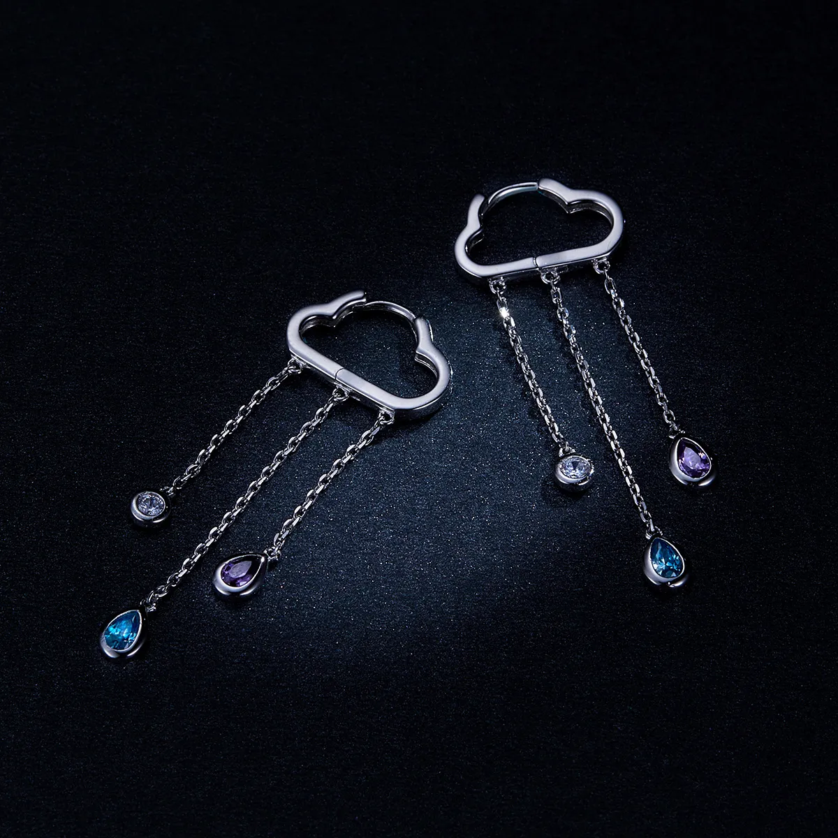 Pandora Style Silver Dangle Earrings, Rainy Clouds - BSE220