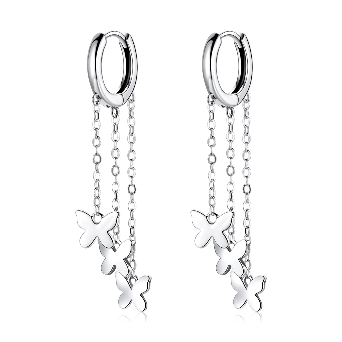 Pandora Style Silver Dangle Earrings, Tassel Butterfly - SCE1173