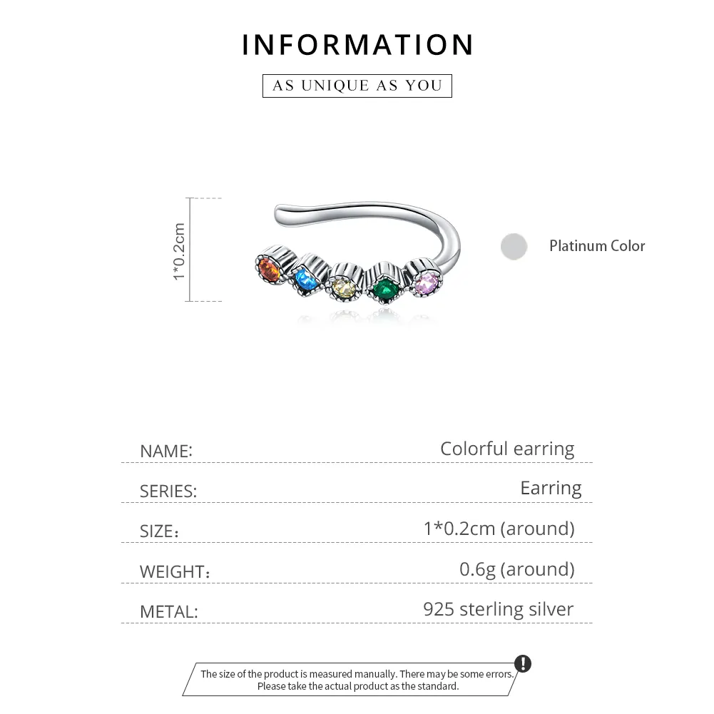 Pandora Style Silver Ear Clip, Colorful - SCE1064