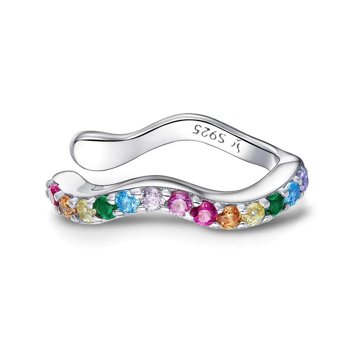 Pandora Style Silver Ear Clip, Rainbow - SCE894